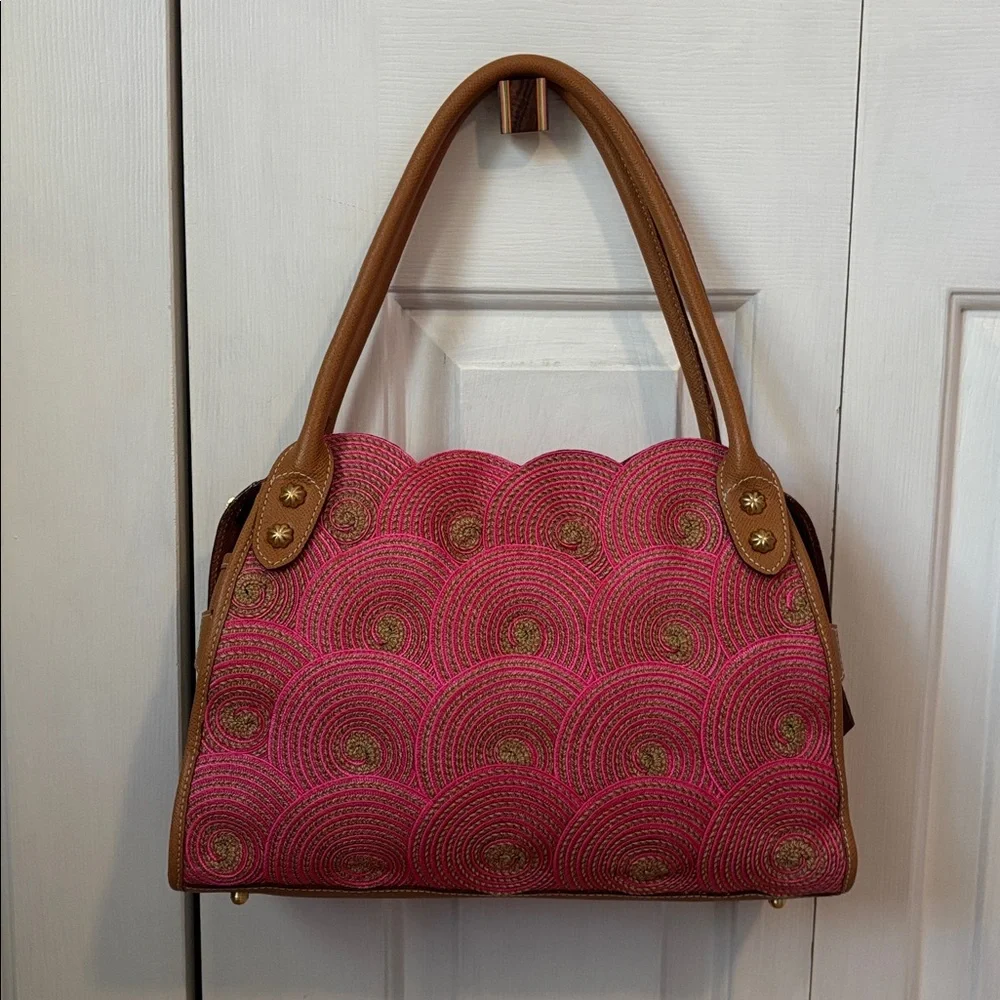 ERIC JAVITS limited edition Lil Circles Tan Pink leather bag